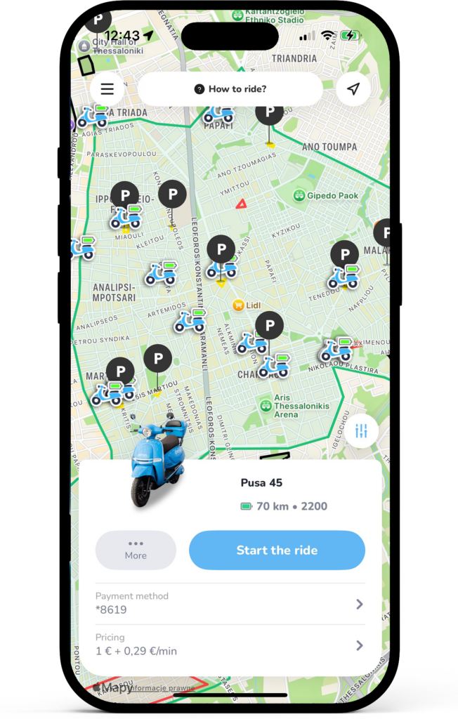 Penny app – map of available mopeds